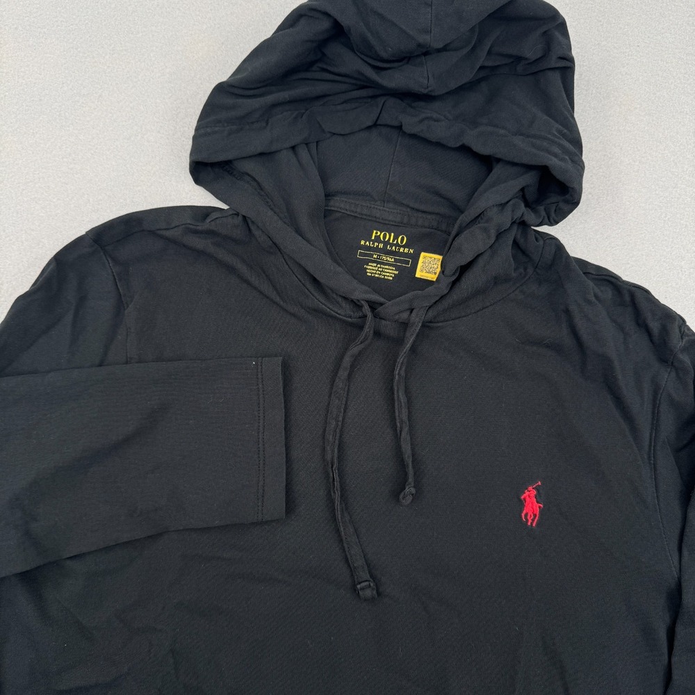Polo Ralph Lauren Mens M Long Sleeve T-Shirt Hoodie Black Lightweight Preppy